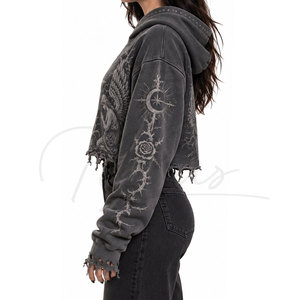 Nouveauté : Sweat à capuche pour femme de qualité supérieure, décontracté, respirant, coupe courte, effet usé, pour adulte - Product Image 6