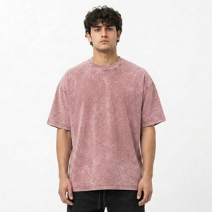 T-shirts décontractés pour hommes, effet délavé, style vintage, coton, coupe ample, col rond personnalisé, manches courtes - Product Image 6