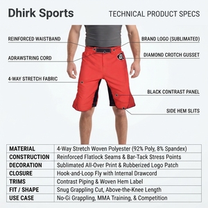 <b>Men's</b> MMA Fight <b>Shorts</b>-Red Black Polyester Spandex High Mobility Grappling BJJ Trunks Custom OEM <b>Combat</b> Apparel - Product Image 5