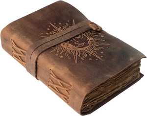 Diario de Tapa Dura con Espiral de Cuero Son & Moon, con Papel de Borde Rústico, 100 Hojas, Libro de las Sombras, Regalo - Product Image 2