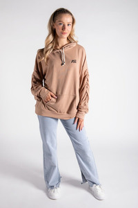 Sweat-shirt à capuche surdimensionné pour femme avec manches froncées, personnalisable, style streetwear décontracté, en molleton, fournisseur OEM de sweats à capuche pour femme - Product Image 1