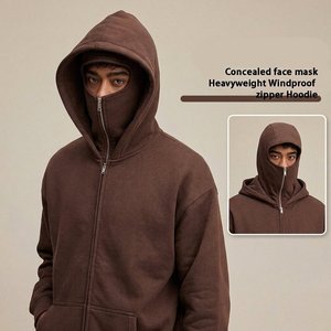 Custom Mens Minimalist Winter <b>Full</b> <b>Zip</b> Hoodie Mask Hood Double Hood Solid Color Streetwear Casual Urban <b>Sweatshirt</b> Design - Product Image 5