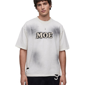 Custom Vintage Distressed Men's shirts Oversized Graphic T Shirt Vintage Washed <b>Spray</b> Painted Cotton Streetwear Casual White Tee - Product Image 1