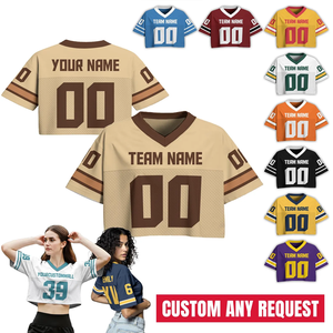 Camiseta de Fútbol Personalizable para Mujer, Estilo Crop Top, con Nombre del Equipo, Número y Logotipo (Frontal), Tela de Malla, Cuello en V, Mangas Cortas, Estilo Urbano - Product Image 1