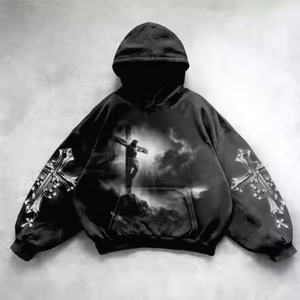 Sweat à capuche vintage gothique 2026 personnalisé streetwear homme 350 g/m² molleton bouclette lourd coupe classique DTG sérigraphie uni hiver - Product Image 5
