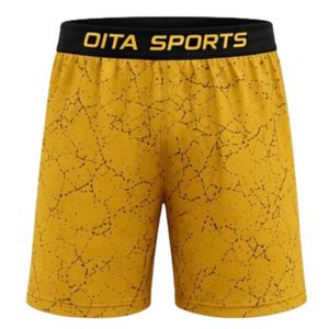 Short de sport imprimé jaune moutarde et noir à pois, avec ceinture élastique, léger et respirant, pour l'entraînement sportif et la gym - Product Image 1