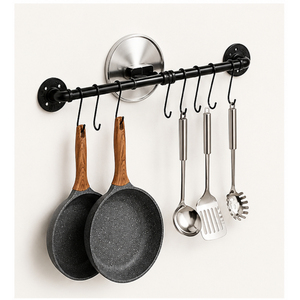 Estante de Pared Único para Ollas con Ganchos en S, Organizador de Utensilios y Sartenes de Hierro Resistente, Riel Colgante Negro para Cocina que Ahorra Espacio - Product Image 3