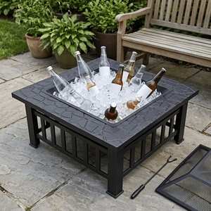Outdoor Metal Square <b>Fire</b> <b>Pit</b> Table Heavy Duty Wood Burning Fireplace with Mesh Lid and BBQ Grates for Patio Garden Decor FP004 - Product Image 3