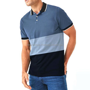 Men's Color Blocked <b>Polo</b> <b>Shirt</b> Short Sleeve Woven Casual Solid Design Button Front <b>Blue</b> Navy White Trim Wholesale Custom OEM - Product Image 3