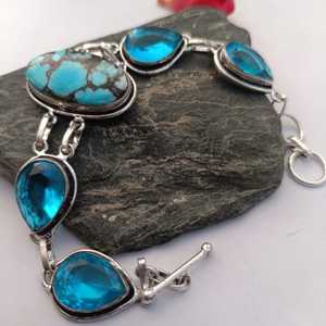 Natural Turquoise Topaz <b>Bracelet</b> 925 Sterling <b>Silver</b> Handmade Jewelry Gift For Women Birthday Elegant Design - Product Image 1