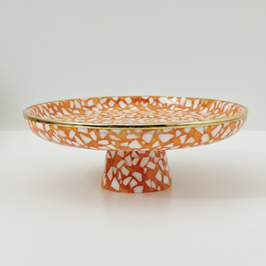 Soporte artesanal para cuenco de resina naranja estilo terrazo con base de pedestal y acabado brillante elegante para bodas cumpleaños y festivos - Product Image 1