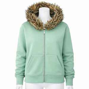 Sudadera con capucha estilo Y2K personalizada, 100% algodón, 400g, con capucha de piel sintética desmontable, corte cropped y cremallera, para hombre - Product Image 1