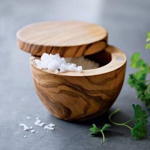 Boîte à sel ronde en bois d'acacia bio avec cuillère, outils pour herbes et épices, pour usage domestique, bol à sel et poivre, boîte à épices - Product Image 4