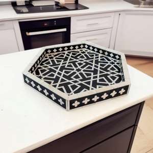 Artisan Bone Inlay Coffee Tray Handmade Decorative <b>Mosaic</b> Geometric Organizer with Glossy Finish for Living Room and Dining use - Product Image 1
