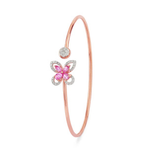 Bracelet ouvert en diamant fleur de cerisier rose avec cadre fin en or rose et motif floral central - Product Image 1