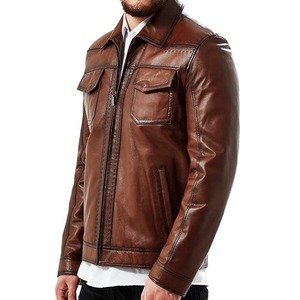 Nouvelle veste en cuir marron super stylée pour homme, style manteau, col montant, entièrement personnalisable, 100% cuir de vache véritable, design avant. - Product Image 2