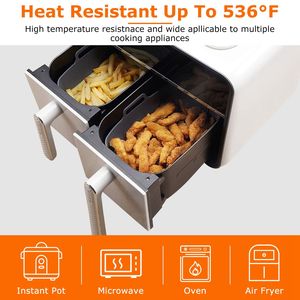 Pentola di ricambio in silicone da 6-8 quarti per friggitrice ad aria riutilizzabile, rettangolare, con fogli di carta da forno e 2 cestelli, 1 paio di guanti - Product Image 4
