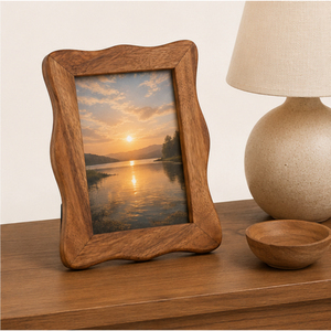 Handcrafted Wiggle <b>Wood</b> Photo <b>Frame</b> Natural Walnut Finish Wavy Edge Tabletop <b>Picture</b> <b>Frame</b> for Modern Home Decor Best Price - Product Image 3