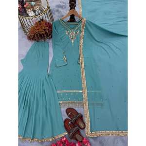 Conjunto de Ropa Elegante para Fiesta, Estilo Indio y Pakistaní, con Top y Dupatta - Product Image 1