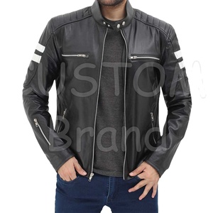 Chaqueta de Cuero Genuino para Hombre, Estilo Motero, Cuello Alto, Logotipo Frontal, Diseño Moderno, Calidad Brillante para la Ciudad, 2026 - Product Image 1