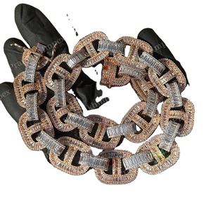 925สเตอร์ลิงเงินสองโทนเชื่อมโยงกัน VVS Moissanite สร้อยคอตัดเหลี่ยม14K แข็งโรสโกลด์ชุบทองไมอามี่ฮิปฮอปแร็ปเปอร์ - Product Image 1