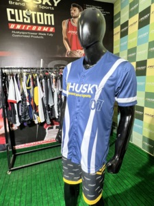 Husky Baseball Jersey Men's Short Sleeve Solid Moisture Wicking Sublimated Polyester V-Neck Button Front <b>Athletic</b> Fit Adult All - Product Image 4