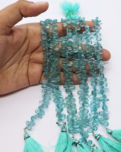 Apatita azul cielo natural, forma de pera lisa, briolette de 5x7 mm, cuentas de piedras preciosas de apatita azul claro, hilo para la fabricación de joyas, venta al por mayor. - Product Image 1