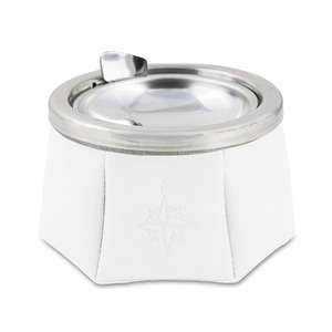 Minimalist Stainless Steel Desktop <b>Ashtray</b> with White Leather Cover and Compass Embossing - Product Image 1