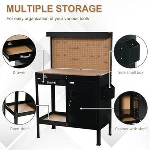 Tavolo da Lavoro Multiuso con Cassetto Scorrevole, Armadietto Portautensili e Chiavi, Banchi per Falegnameria - Product Image 6