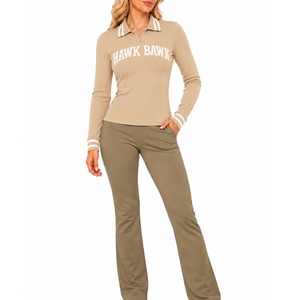 <b>Women</b> <b>Long</b> <b>Sleeve</b> Golf Uniform <b>Polo</b> <b>Shirt</b> Full <b>Sleeve</b> Knitted Cotton Polyester Casual Golf Top Full <b>Sleeve</b> Zipper Front Collar - Product Image 1