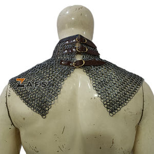 ปลอกคอเหล็กแบบโซ่ยุคกลาง เหล็กกล้าอ่อน 9 มม. แบบตอกหมุดพร้อมแหวนรอง ตกแต่งด้วยหนัง ปิดด้วยหัวเข็มขัด ชุดเกราะสำหรับนักรบจำลอง - Product Image 3