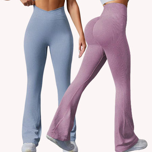Women Seamless <b>Flare</b> Yoga <b>Leggings</b> High Waist Wide Leg Ankle Length Breathable Slim Fit Hip Lift Sports Workout Pants OEM ODM Wh - Product Image 1