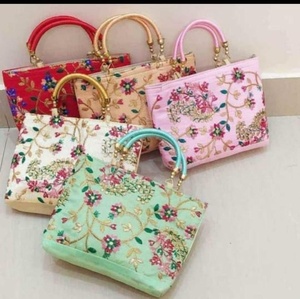 Exquisite Handcrafted Embroidered Silk Handbags Traditional Ethnic Floral Zardosi <b>Work</b> Tote Bags for Weddings Festive Occasions - Product Image 1