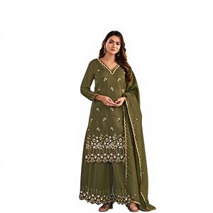Vestido Plazzo Premium Cosmos Simar de Seda para Mujer con Bordado Pesado y Trabajo de Lentejuelas, Traje Salwar Étnico Tradicional - Product Image 1