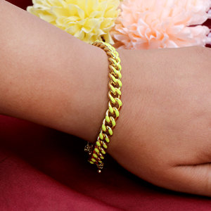สร้อยข้อมือเงินแท้ 925 ชุบทอง สีเหลืองนีออน แบบ Cuban Link สำหรับผู้หญิง สร้อยข้อมือเคลือบเงา แฟชั่นเครื่องประดับโดดเด่น - Product Image 5