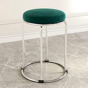 Taburete Redondo de Terciopelo para Tocador, Dormitorio, Sala de Estar, Asiento para el Hogar, Patas de Metal, Almohadillas Antideslizantes, Otomana Compacta y Cómoda - Product Image 6