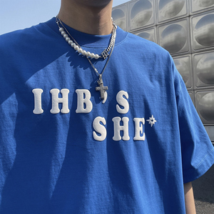 เสื้อยืดคอกลมคุณภาพสูงสำหรับผู้ชาย พิมพ์ลายโลโก้ด้วยผ้าไหมแบบสั่งทำ เสื้อสตรีทแวร์คอเต่า - Product Image 3