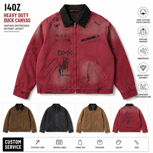 Veste Detroit vintage personnalisée, effet usé, en toile de coton épaisse, vêtement de travail, fabrication OEM, marque privée - Product Image 3