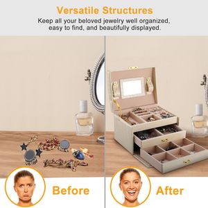 Boîte à bijoux de voyage verrouillable à 3 niveaux en cuir PU avec miroir, étui de rangement et de présentation, boîte de protection pour bijoux - Product Image 5