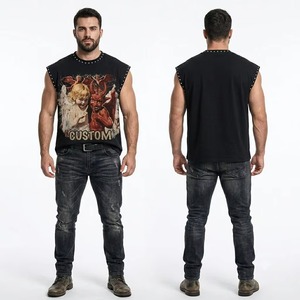 เสื้อกล้ามพิมพ์ลายกราฟิกประดับเพชรเทียม ผ้าเจอร์ซีย์คอตตอน 100% แห้งเร็ว ไม่มีแขน ทรงทันสมัย ยูนิเซ็กซ์ รับผลิตตามแบบ (OEM) ขายส่ง - Product Image 3