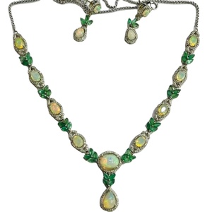 Collar elegante de Plata de Ley 925 con esmeralda de Zambia, Diamante de ópalo etíope chapado en rodio - Product Image 1