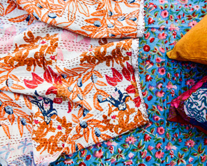 Handcrafted Floral Block Print 300tc Eco-Friendly Washable Reversible Cotton Coverlet Bohemian Decorative Bedding <b>Throw</b> Home - Product Image 2
