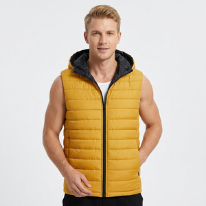 Chaleco Acolchado sin Mangas con Capucha para Hombre, Color Sólido, Cierre de Cremallera, Impermeable, Cortavientos, Ropa Exterior Informal para Otoño e Invierno - Product Image 2