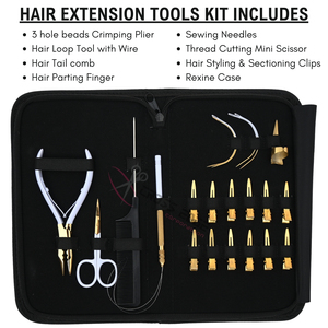 Kit d'outils professionnel pour extensions capillaires micro-anneaux et micro-liens avec pince à sertir à 3 trous, enfileur de boucles, ciseaux et étui de rangement - Product Image 2