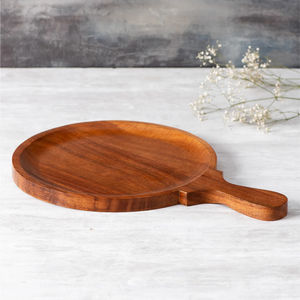 Plateau rond en bois artisanal pour servir la pizza, pour la maison, la cuisine, le restaurant, planche à découper en bois, article de cuisine - Product Image 3