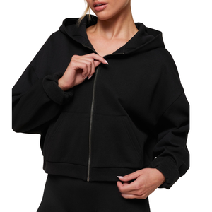 Men's <b>Black</b> <b>Zip</b> <b>Up</b> <b>Hoodie</b> Loose Fit Knitted Pullover Hooded Sweatshirt with Pocket for Spring Autumn Casual Wear - Product Image 1