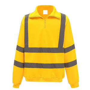 Hi Visibility Yellow Reflective <b>Work</b> <b>Jacket</b> Men Polyester Safety Uniform <b>Fleece</b> Quarter Zip Design - Product Image 1