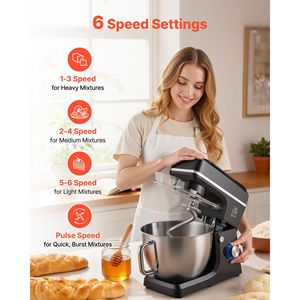 Batidora de Pedestal de 660W con 6 Velocidades y 8.3QT de Capacidad, Tazón de Acero Inoxidable, Gancho para Masa y Batidor de Varillas para Hornear, Certificación GS - Product Image 4