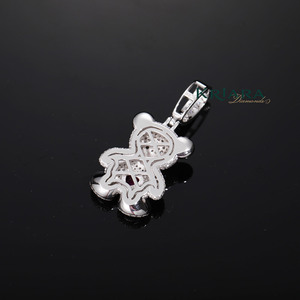 Cartoon <b>Bear</b> Pendant 925 Silver Rhodium Plated Round Lab Grown Diamond Prong Setting Unisex <b>Cute</b> Charm Everyday Wear - Product Image 3