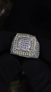 Sterling Silver Iced Square Halo Hip Hop <b>Ring</b> Micro Pave Moissanite Engagement Wedding Wide Half Pave Setting Gift <b>for</b> <b>Men</b> - Product Image 2